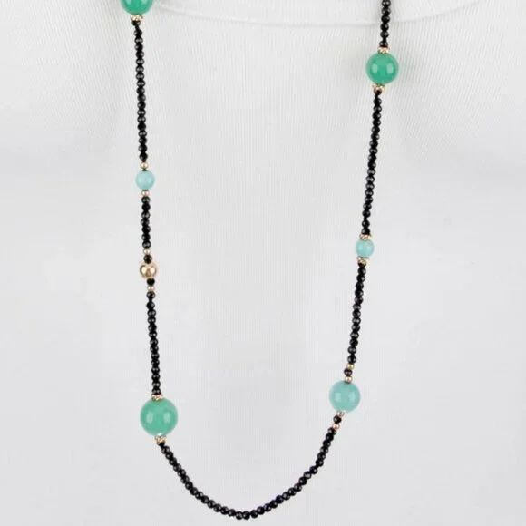 DAVID YURMAN 18K 750 AMAZONITE, CHRYSOPRASE & SPINEL BEAD STRAND NECKLACE
